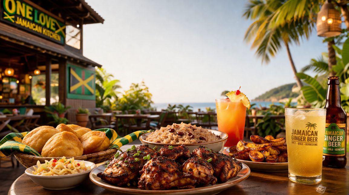 dining at a Jamaican restaurant