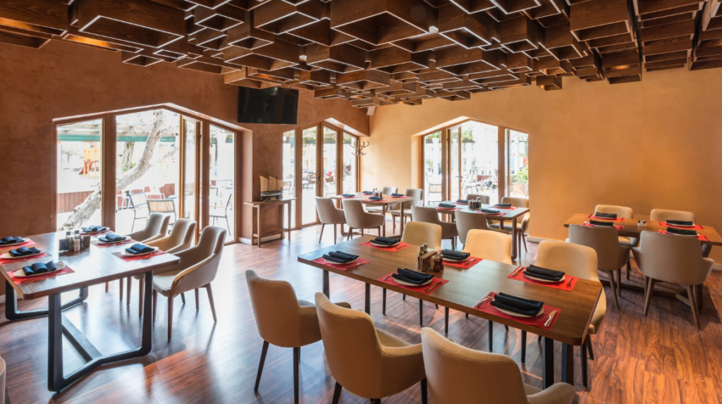 dining at a Jamaican restaurant